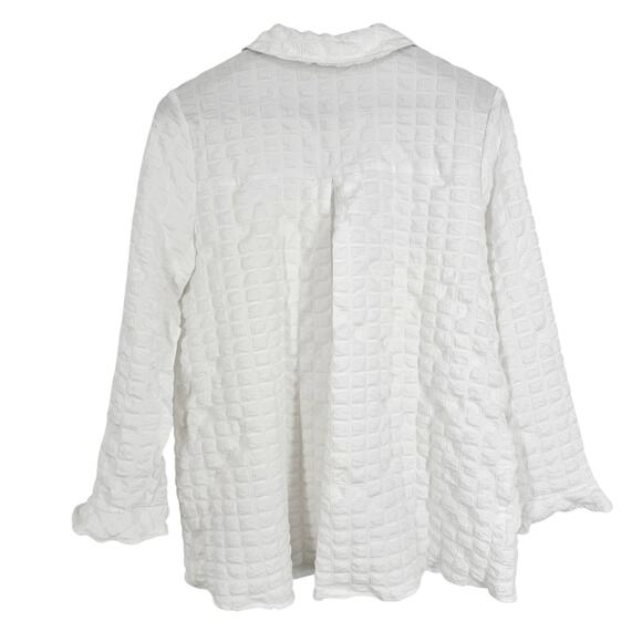 Shana Sz Medium White Wearable Art to Wear Long Sleeve Blouse Shirt Top Unique - Picture 9 of 9